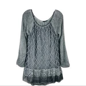 NWT LOLA grey mohair Viscose floral boho lagenlook tunic ruffle mesh sweater OS
